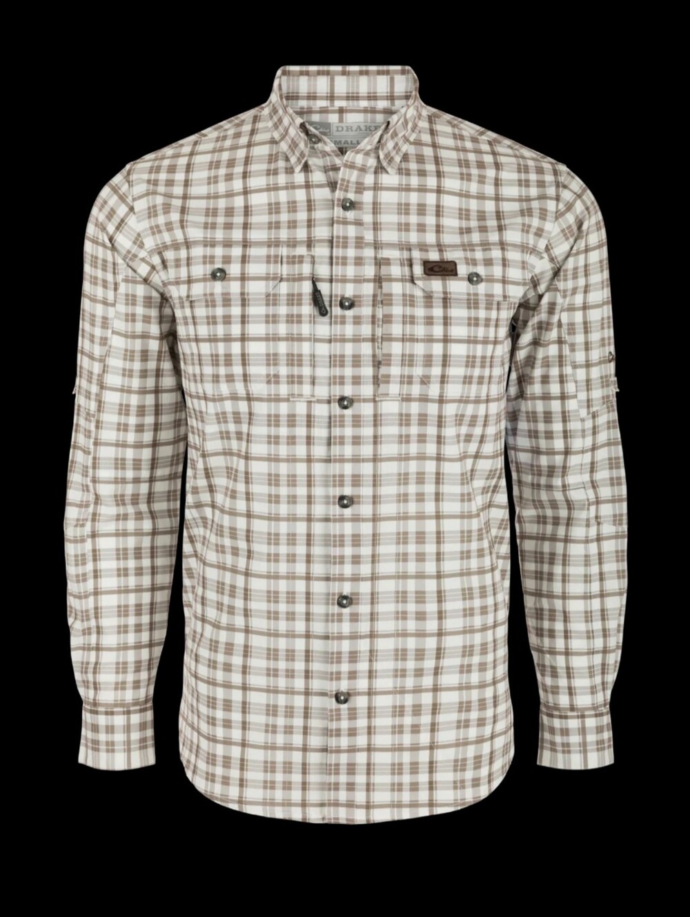 NWT Drake Hunter Creek Window Pane Plaid Long Sleeve Shirt Brown Outdoor Small